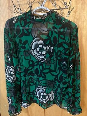 Worthington Women’s Green Floral Sheer Button Down Blouse Pettite-XL